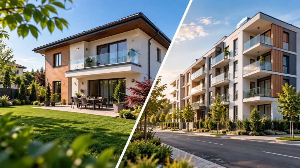 Casă cu curte și bloc nou cu apartamente — cele două variante pentru un cumpărător în Otopeni